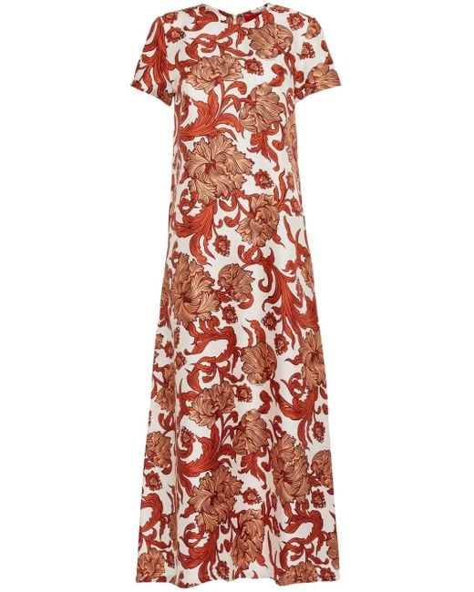 LaDoubleJ Red Silk Swing Maxi Dress