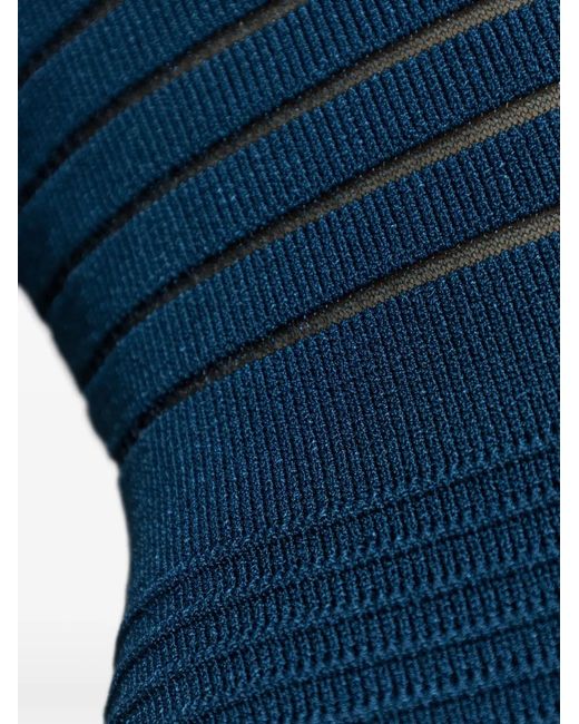 Balmain Blue Ribbed-Knit V-Neck Mini Dress