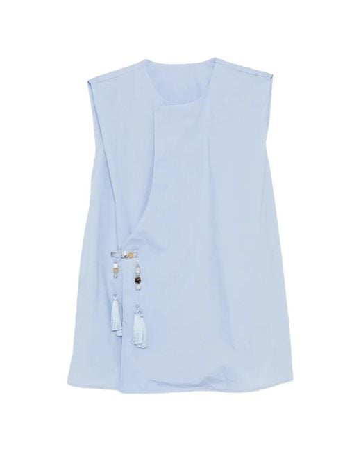 JNBY Blue Bead-Embellished Tassel-Detail Top