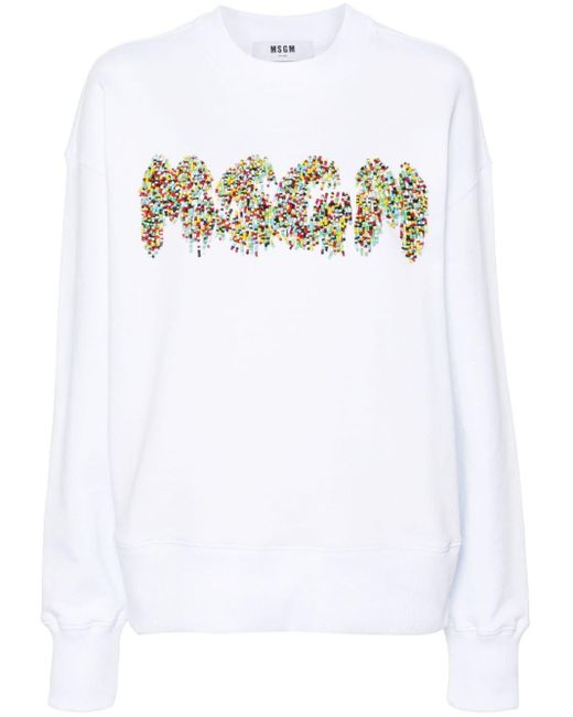 MSGM White Sweatshirt mit Perlen-Logo