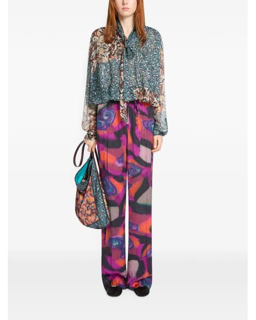 Dries Van Noten Purple Elasticated Moiré Pants