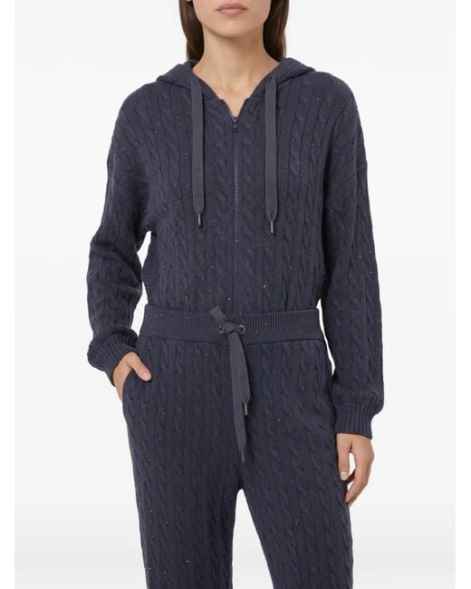 Brunello Cucinelli Blue Cable-Knit Sequin-Embellished Trousers
