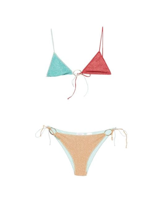 Oseree White Glitter-Effect Ring-Detail Bikini