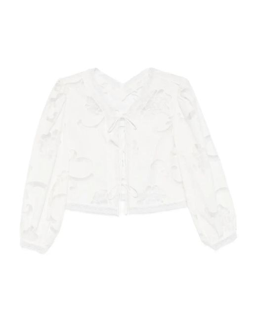 Sandro White Floral Lace-Up Top