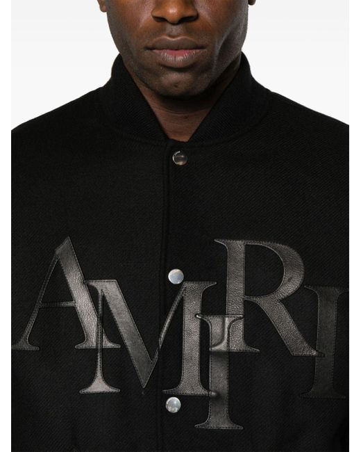 Amiri Black Staggered Logo Varsity Jacket for men