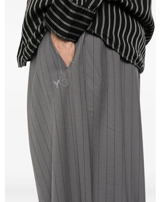 Y-3 Gray Pinstripe Drawstring Trousers