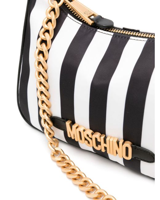 Moschino White Logo-lettering Striped Shoulder Bag