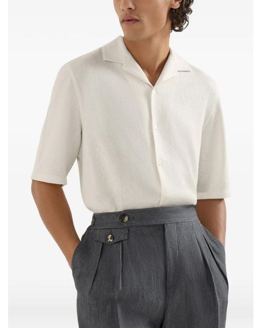 Brunello Cucinelli White Chevron Jersey Shirt for men