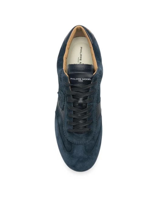 Philippe Model Blue Logo-Patch Suede Sneakers for men