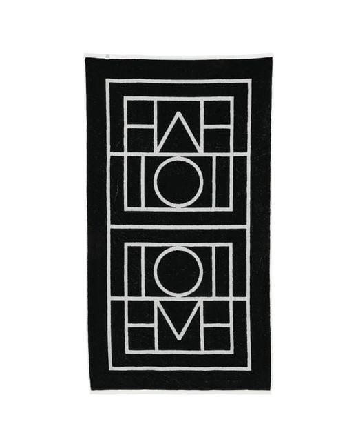 Totême  Black Geometric-Pattern Beach Towel