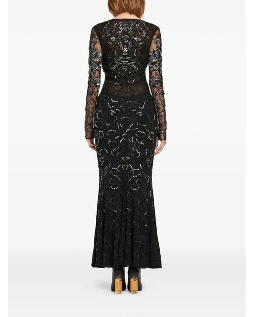 Roberto Cavalli Black Mosaic Embellished Fishtail Dress