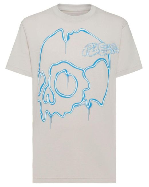 Philipp Plein Blue Dripping Skull Graphic-print T-shirt for men