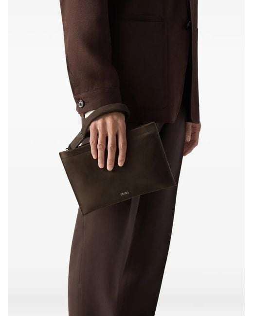 Zegna Brown Mini Leather Pouch for men