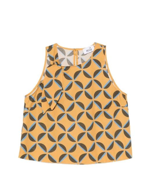 Niu Metallic Geometric-Print Bow-Detail Top