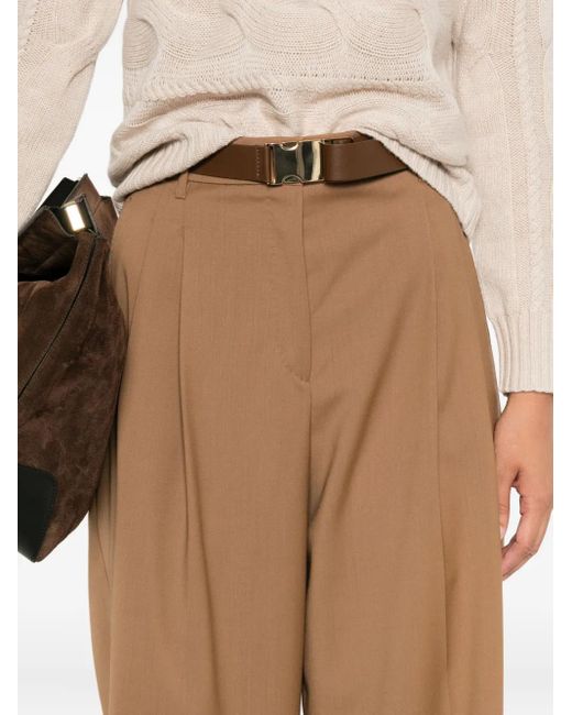 Max Mara Natural Pleated Belted Trousers