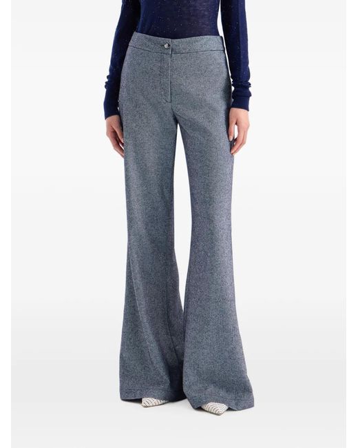Genny Blue Tweed-Effect Flared Trousers