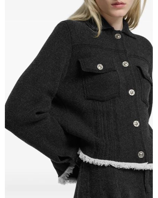 Barrie Black Pleated-Detail Button Jacket
