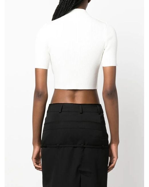 Courreges White Logo-Embroidered Ribbed Crop Top