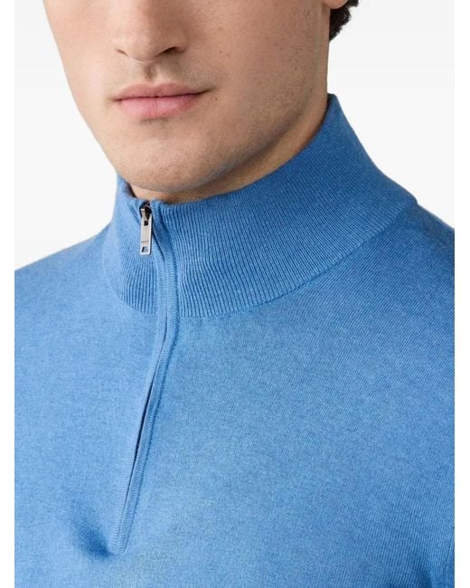 Hackett Blue Half-Zip Elbow-Patch Sweater for men