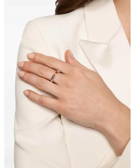 Anillo Petite Cable en plata de ley y oro amarillo de 14 ct con rodolita David Yurman de color Natural