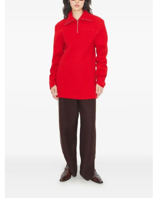 Tory Burch Red Half-Zip Wool Polo Shirt