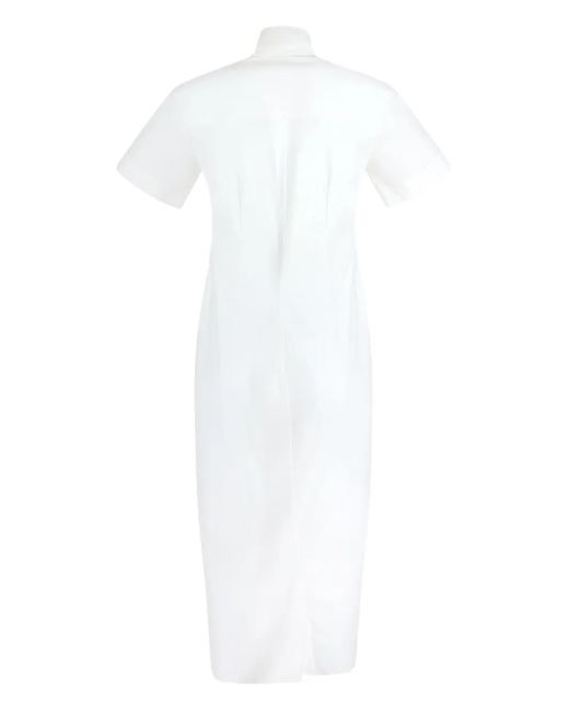 Rosie Assoulin White Gathered Ruffled Shirt Midi Day Dress