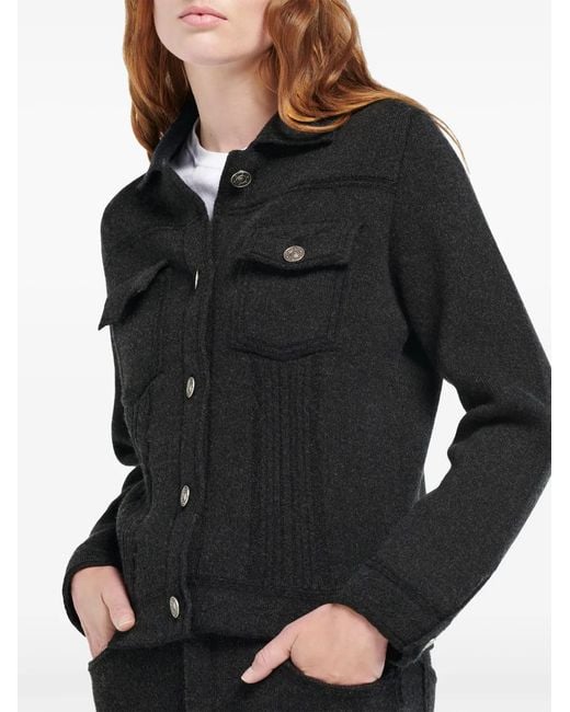 Barrie Black Contrast-Stitching Denim-Effect Jacket