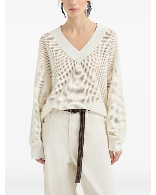 Brunello Cucinelli White Cashmere Crewneck Jumper