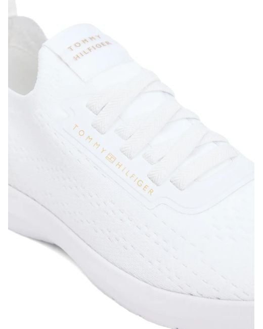 Tommy Hilfiger White Baskets Lightweight Mono-Sock À Lacets