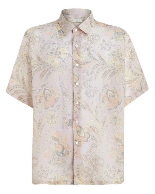 Etro White Short-sleeved Coat With Floral Print for men