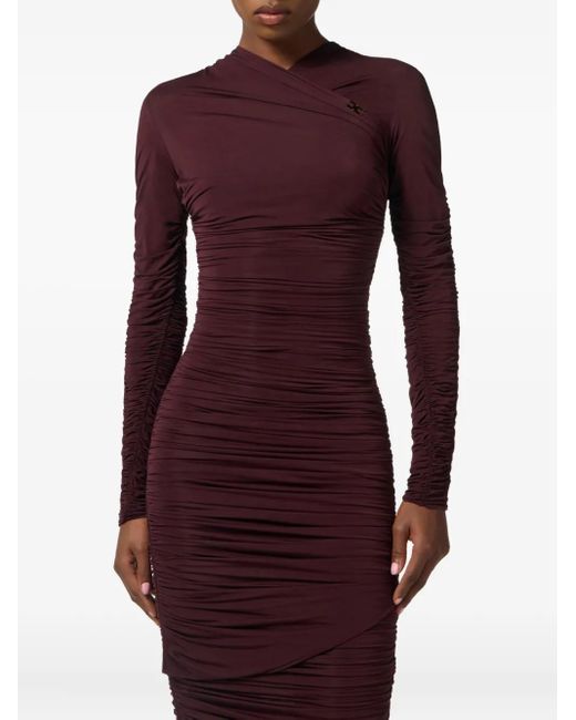 Elisabetta Franchi Midi-Jurk Met Ruches in het Purple