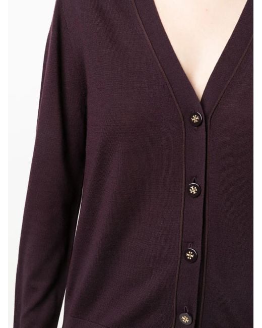 Cardigan En Maille Fine À Col V Tory Burch en coloris Purple