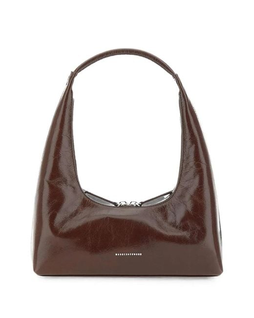 MARGE SHERWOOD Brown Crinkled-Leather Shoulder Bag