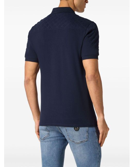 Zip-detail cotton polo shirt Philipp Plein de hombre de color Blue