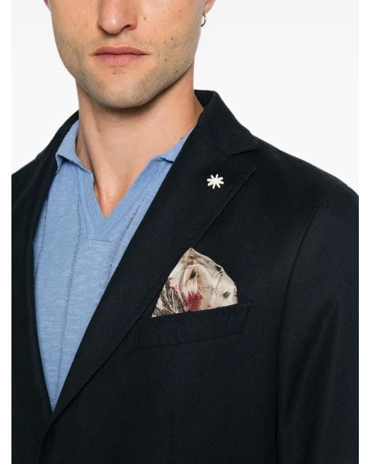 Manuel Ritz Blue Notched-Lapel Single-Breasted Cotton Blazer for men