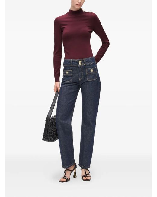 Karl Lagerfeld Purple Mock-Neck Knitted Top