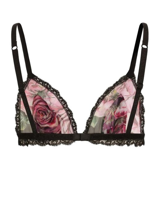 Dolce & Gabbana Red Print Satin And Tulle Triangle Bra