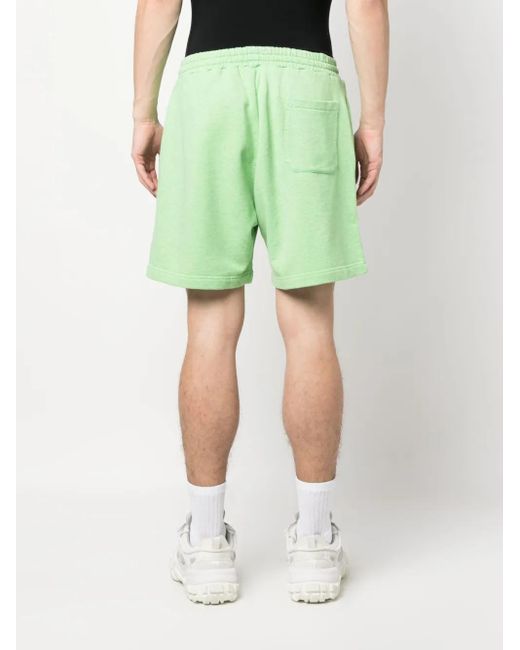 MSGM Green Embroidered-Logo Cotton Shorts for men