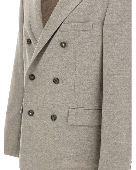 Paolo Pecora Gray Double-Breasted Peak-Lapel Blazer for men