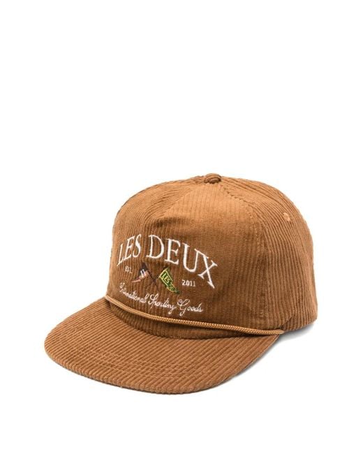 メンズ Les Deux ロゴ コーデュロイ キャップ Brown