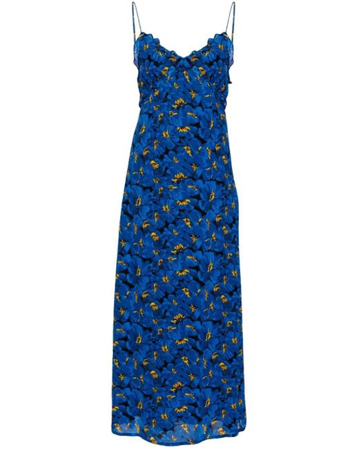 Faithfull The Brand Blue Maye Floral-print Midi Dress