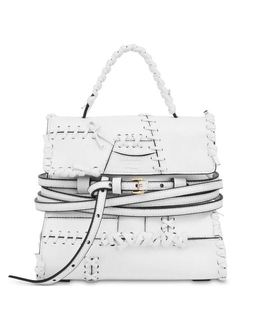 Moschino White Belted Tote Bag