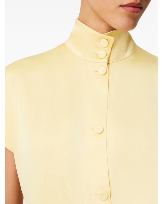 Another Tomorrow Yellow Mock-Neck Buttoned Top