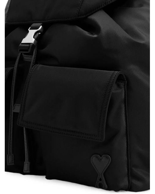 AMI Black Nylon Marcel Flap Backpack