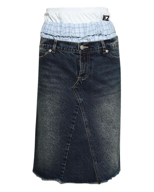 Natasha Zinko Blue Frayed Triple-Waist Denim Skirt