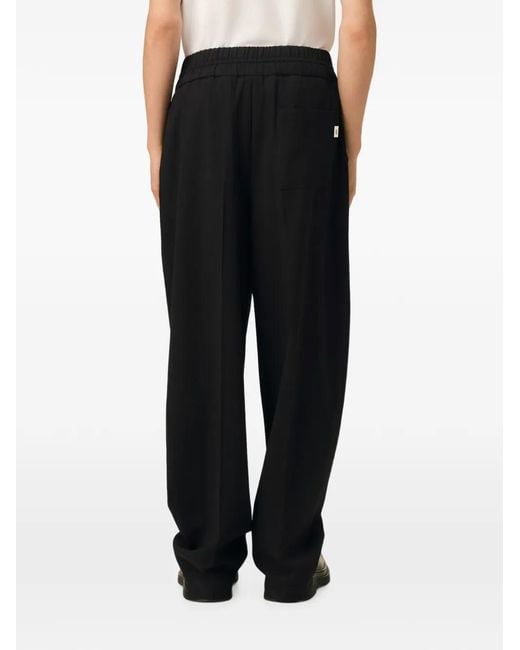 AMI Black Pantalon En Laine À Taille Élastiquée
