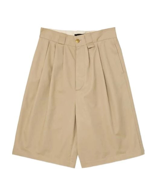 Willy Chavarria Natural Pleated Logo-Patch Shorts