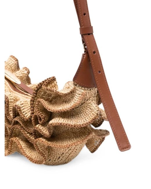 Zimmermann Metallic Goldentime Ruffled Raffia Shoulder Bag