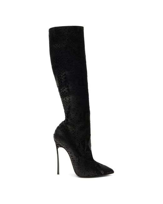Casadei Black Blade Kitana Python-Effect Knee-High Boots