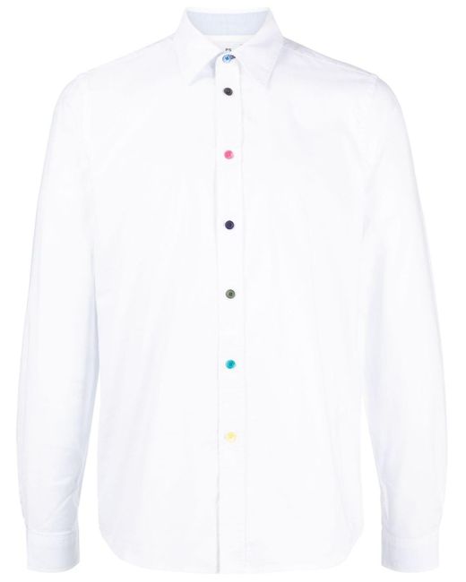 PS by Paul Smith White Contrast-button Organic Cotton Shirt for men